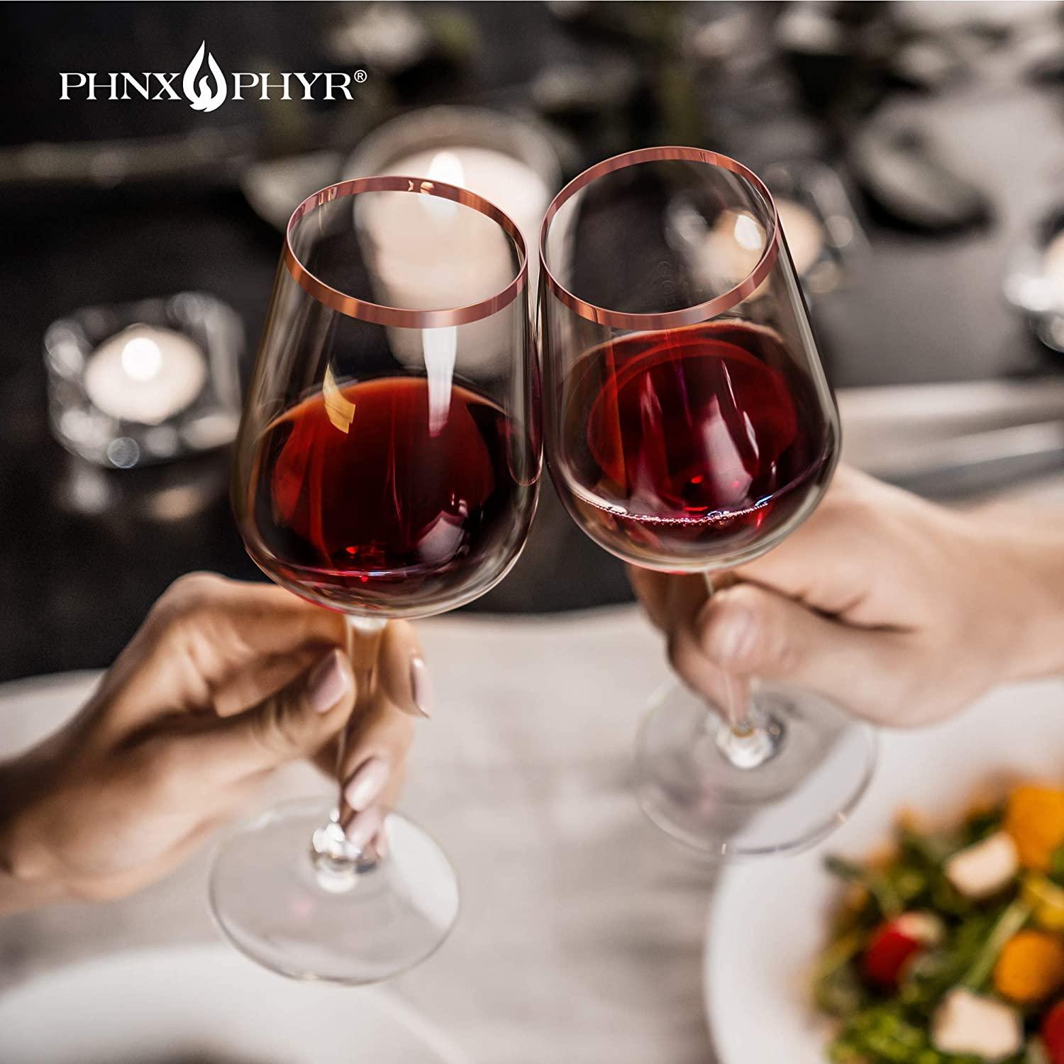 Hand Blown Crystal Rose Gold Wine Glasses set 2 Stem wine glass set