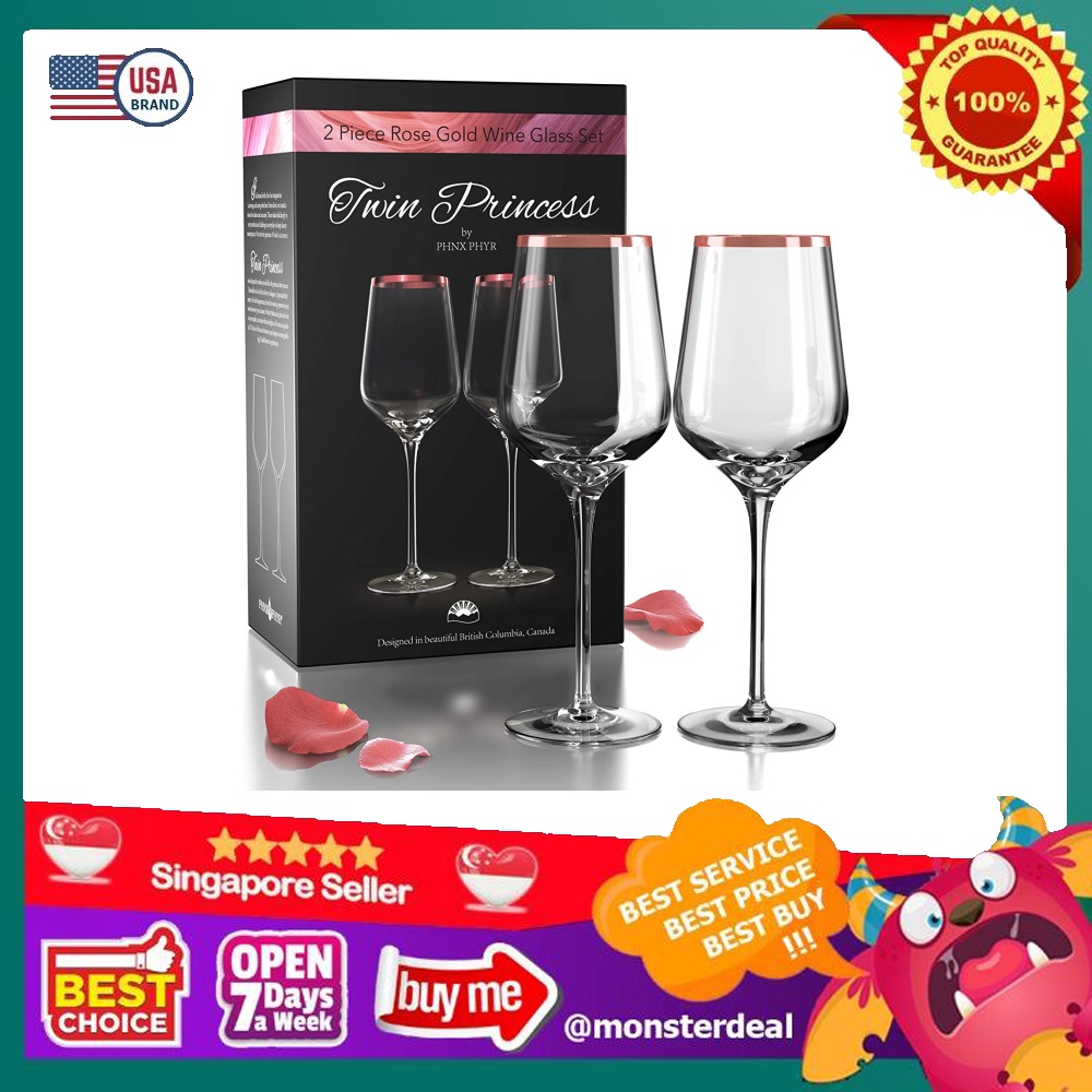 Hand Blown Crystal Rose Gold Wine Glasses set 2 Stem wine glass set