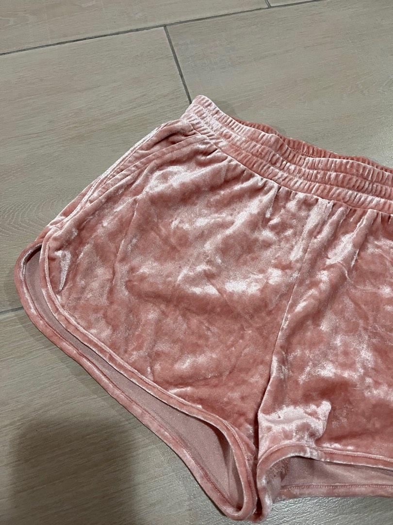 Pink crushed velvet online shorts