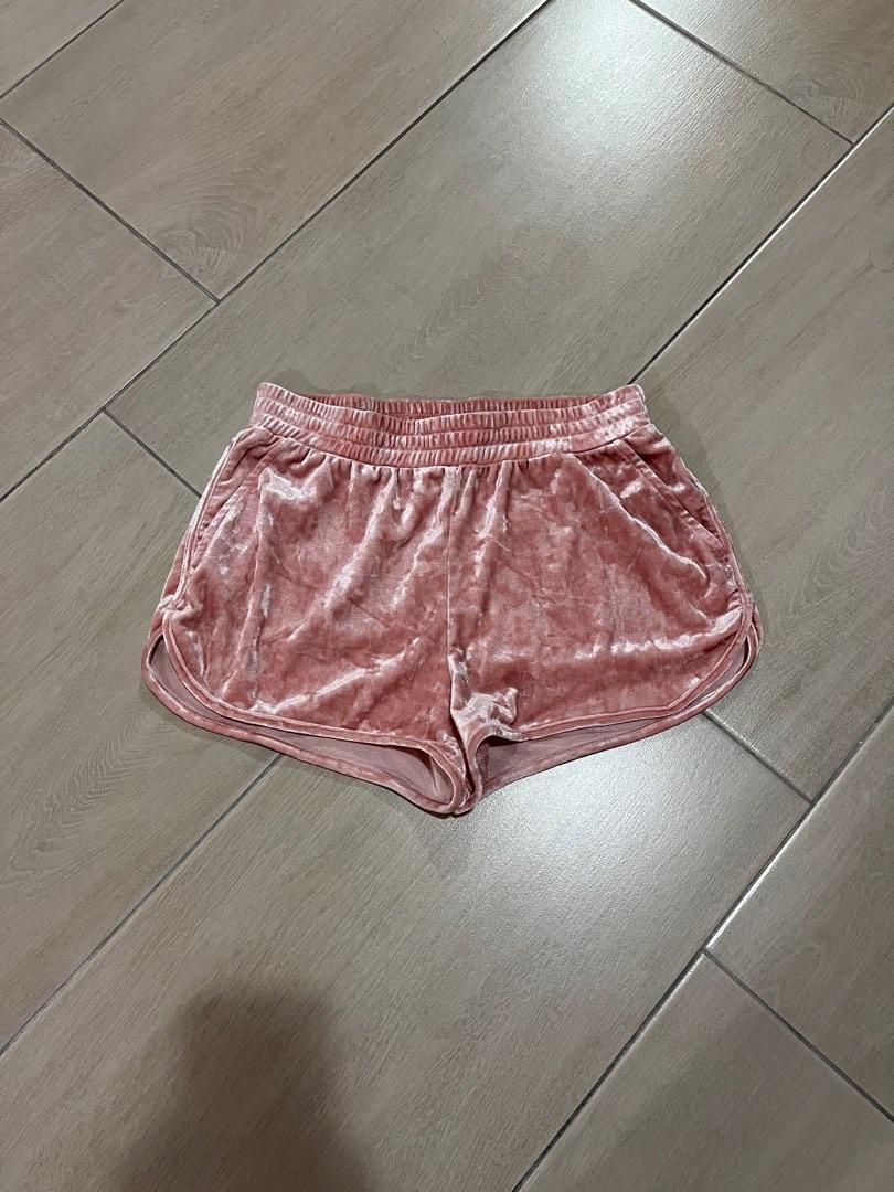Pink crushed velvet shorts online