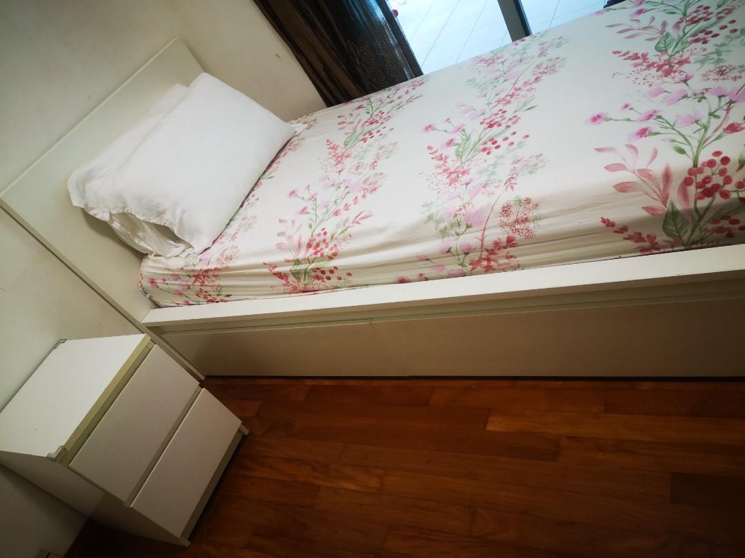 Ikea Malm single bed frame with mattress and mattress topper and