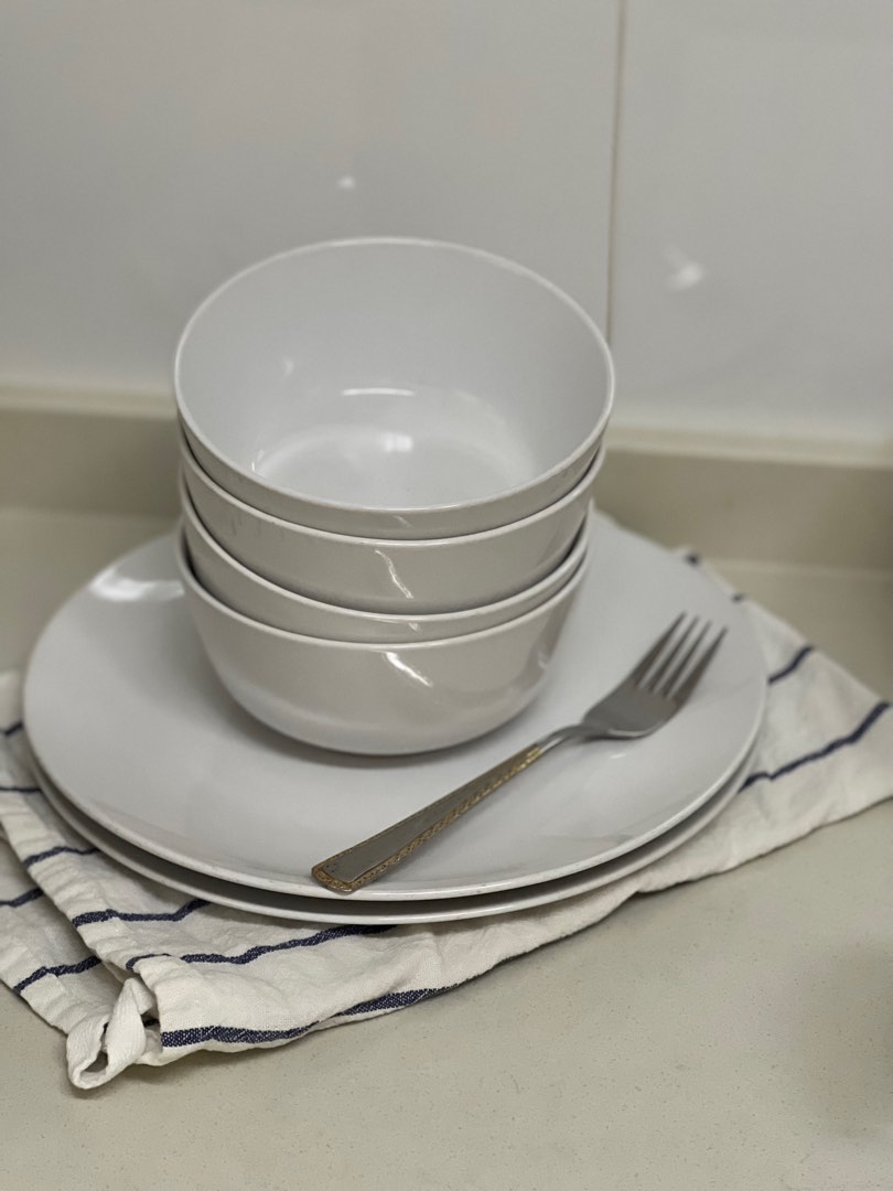 IKEA white soup bowls and dinner plates, Furniture & Home Living