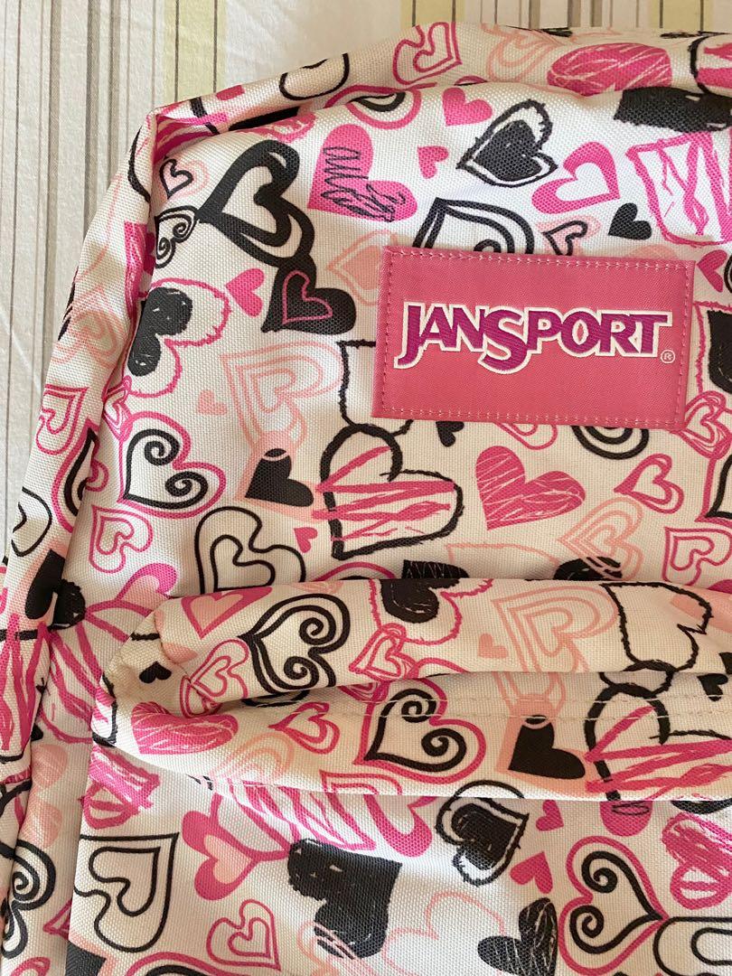 Jansport White and Pink Hearts Backpack, Women's Fashion, Bags