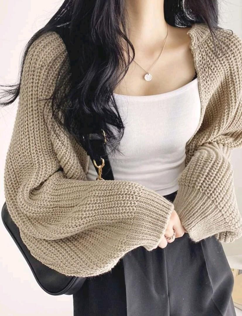 Khaki Coloured Batwing Cardigan Sweater Women s Fashion Coats