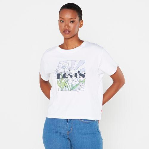 Levi s White Flowers Logo T Shirt Women s Fashion Tops Blouses