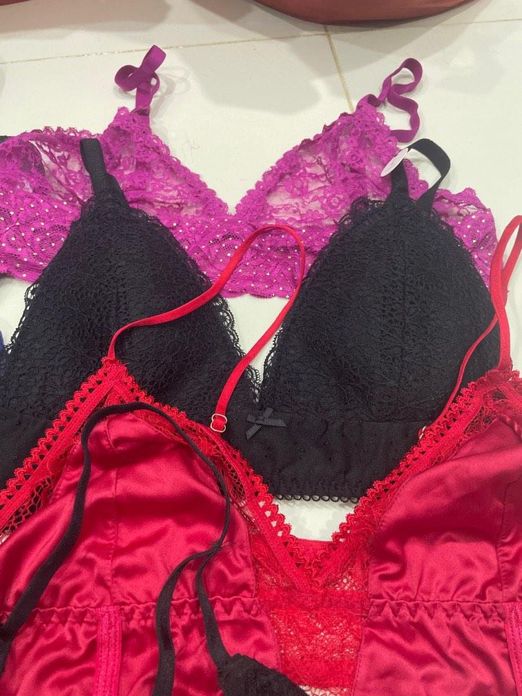 Hers by Herman Padded Bra & Panty Set Pink Black Lace Size 34C Sz