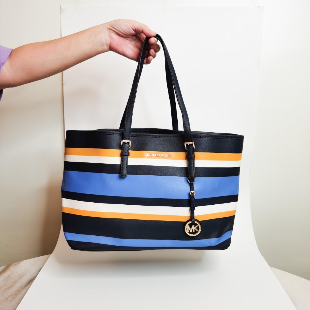 Michael Kors Striped Jet Set Multifunction Tote Bag Blue White & Yellow  EUC, Women's Fashion, Bags & Wallets, Tote Bags on Carousell