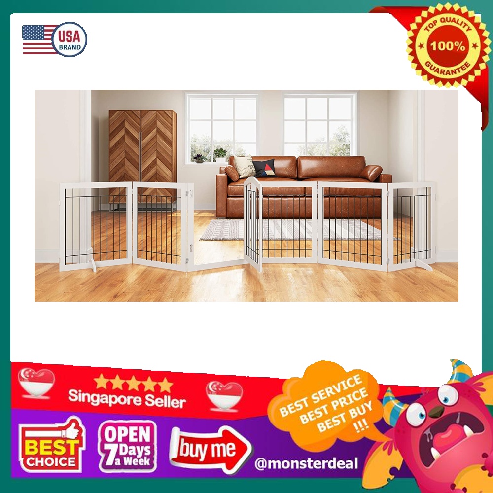 PAWLAND 144inch Extra Wide 30inches Tall Dog gate with Door Walk