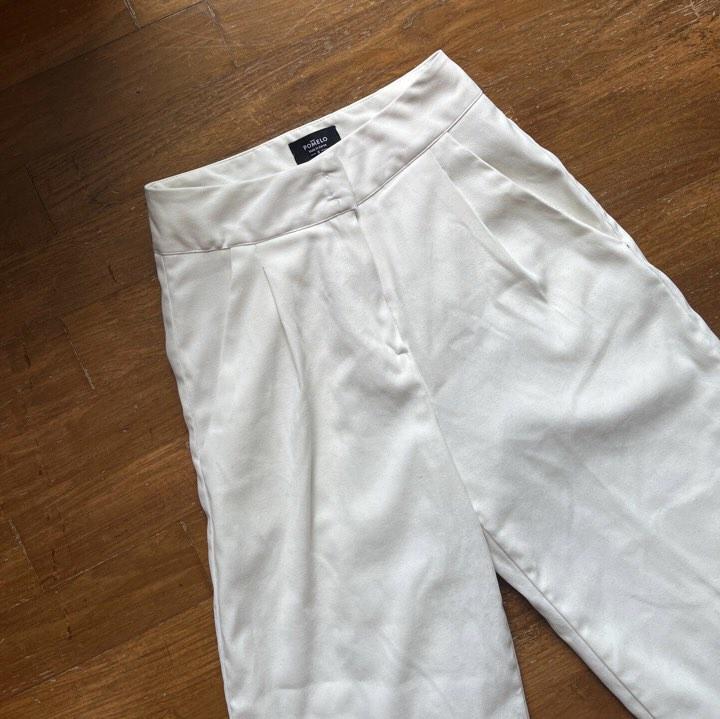Button Wide Leg Long Pants - White - Pomelo Fashion