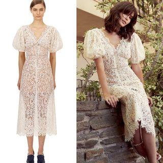 Self Portrait Fine Corded Lace Midi Dress