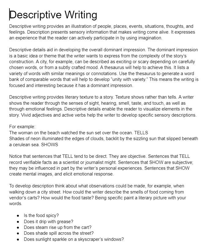 Selling Descriptive Writing Notes - Great for Primary School ...
