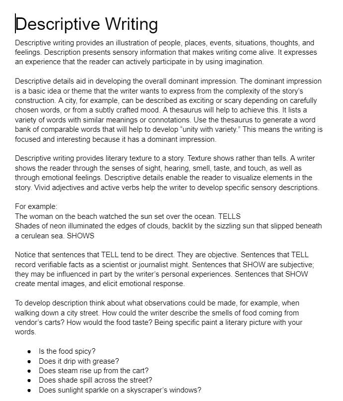 Selling Descriptive Writing Notes Great for Primary School