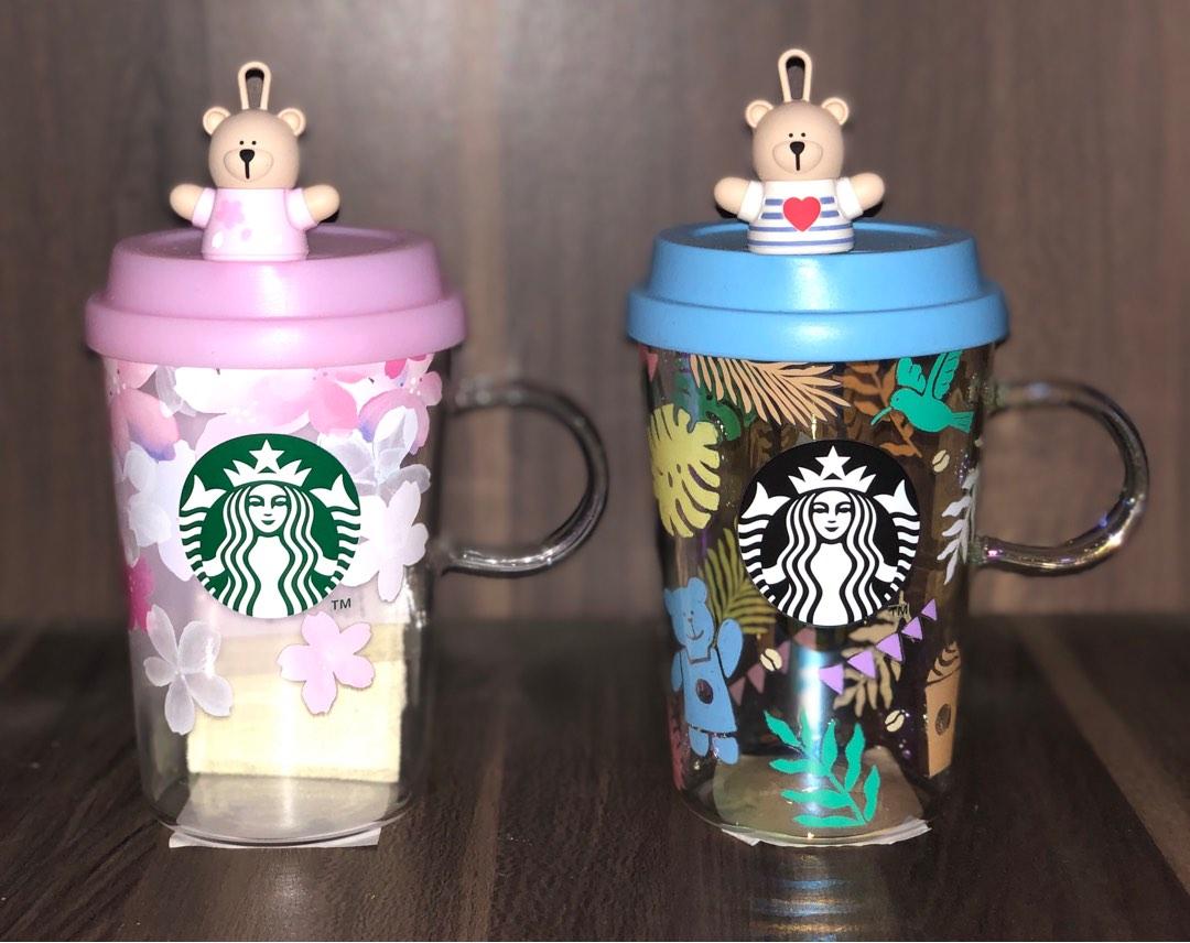 starbucks glass mug with silicon lid & stopper, Furniture & Home Living