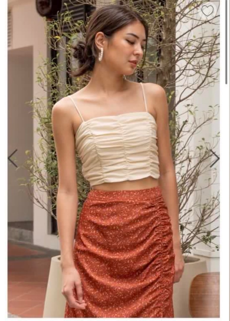 New nude floral ruche spaghetti crop top...  L/XL