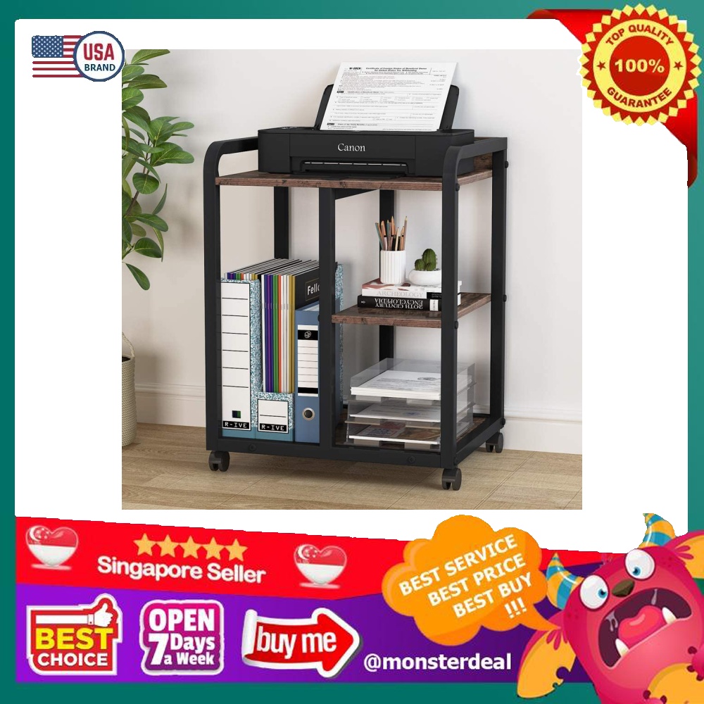 Tribesigns Mobile Printer Stand with Storage Shelves, 3Shelf Rolling
