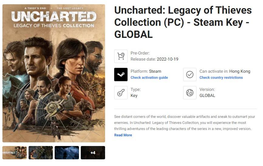 Buy UNCHARTED: Legacy of Thieves Collection PC Steam key! Cheap