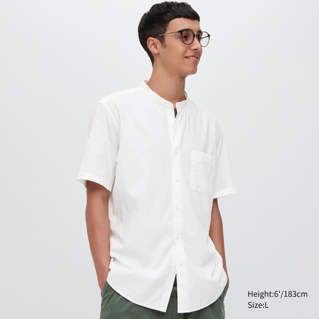 Collarless short outlet sleeve button up
