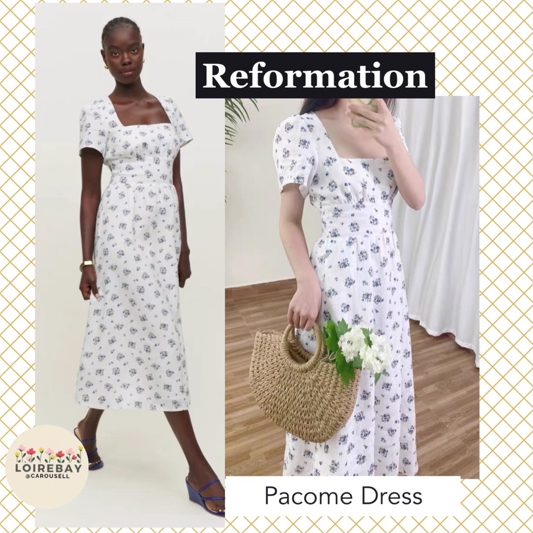 US2 Reformation Pacome Linen Dress Blaire blue florals