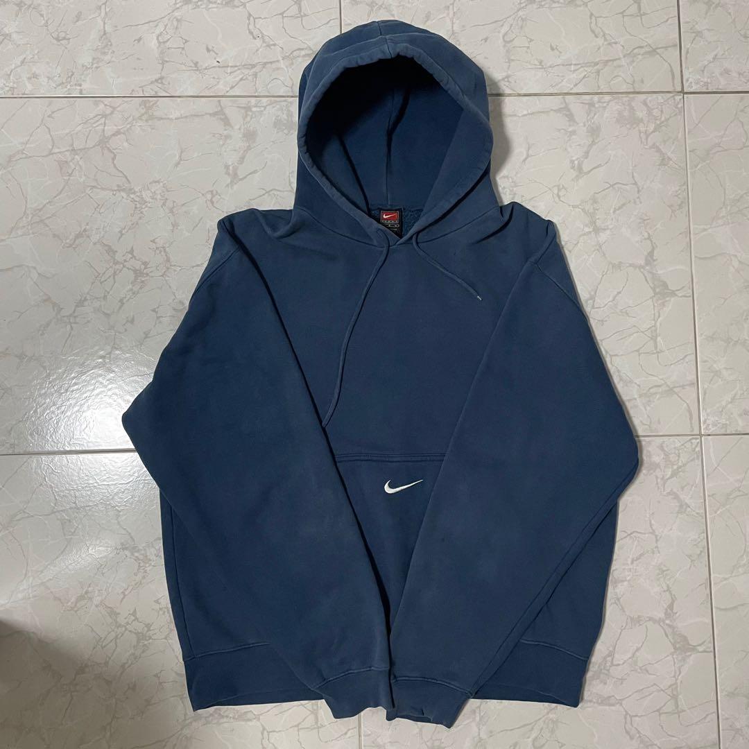 Vintage Nike Navy Blue Centre Swoosh Hoodie, Men's Fashion, Coats