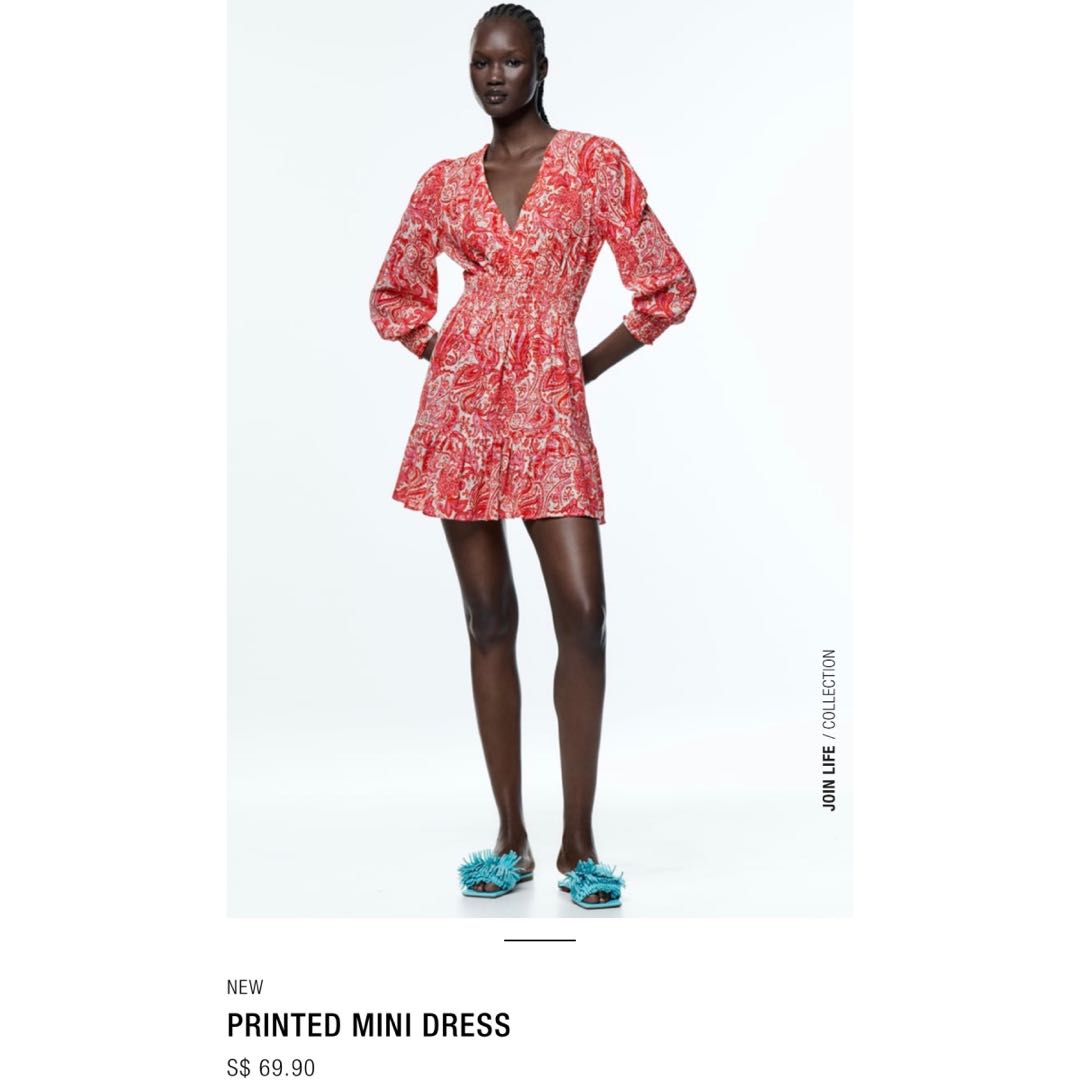 Zara red discount print dress