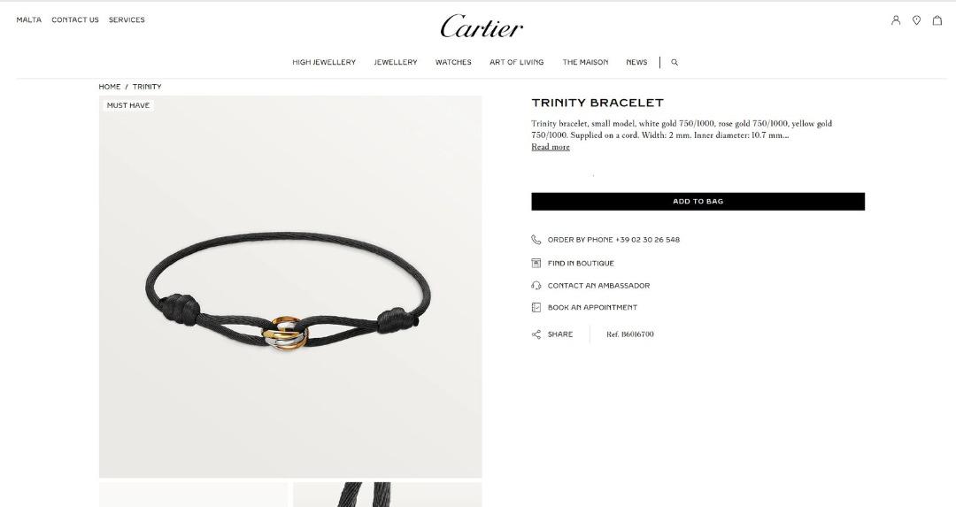 Cartier Trinity Bracelet 750(18K) Tri-Color Gold Black Cord 100