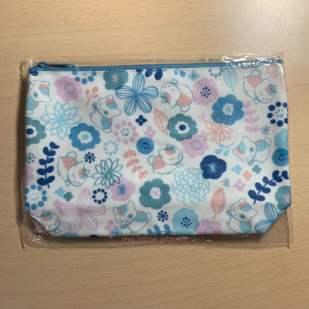 (全新 現貨 日本正版) 夏目友人帳 貓咪老師 多用途 便攜袋 pouch bag - 藍色款 暗花pattern, 女裝, 手袋及銀包, 多 ...