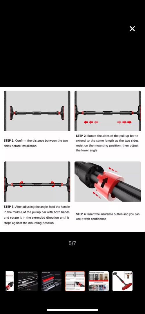Adjustable wall mount Pull up bar no drilling , Sports Equipment