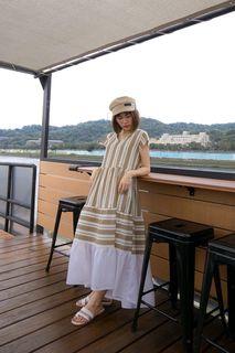 ANIREK Stripe Maxi Dress with Ruffles Yellow & White Size S