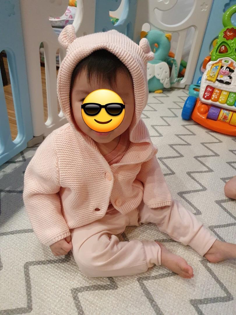 BABY GAP baby bear hoodie sweater pink 6 12 months girl