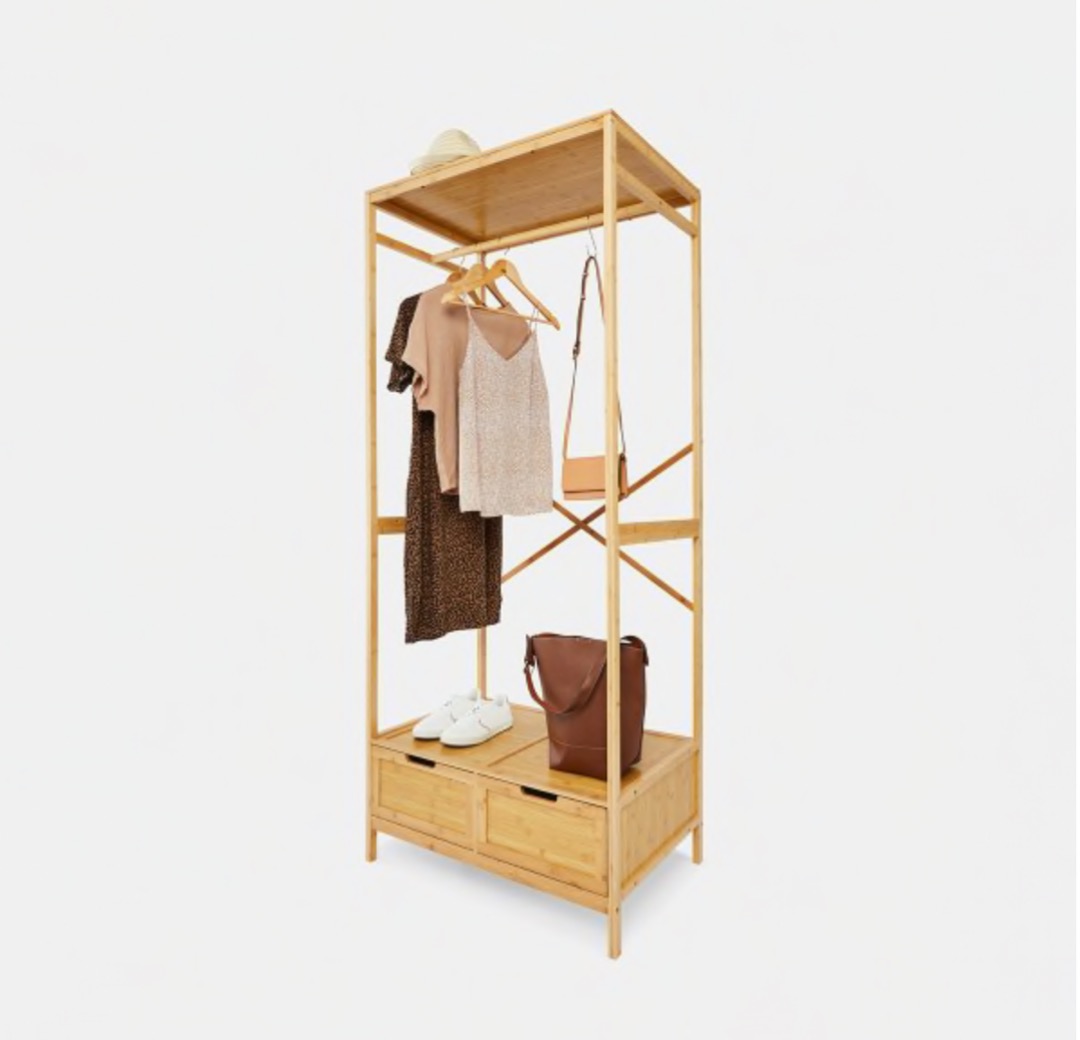 Bamboo Garment Rack with Drawers, Furniture & Home Living, Furniture
