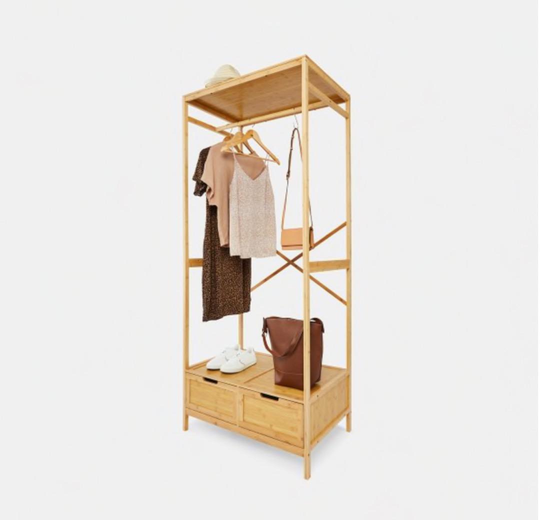 Bamboo Garment Rack with Drawers, Furniture & Home Living, Furniture
