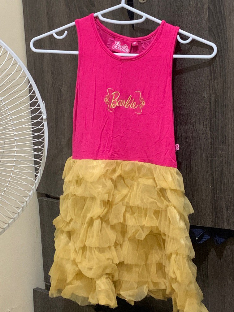 Barbie Pink Gold Dress Gown, Babies & Kids, Babies & Kids Fashion on