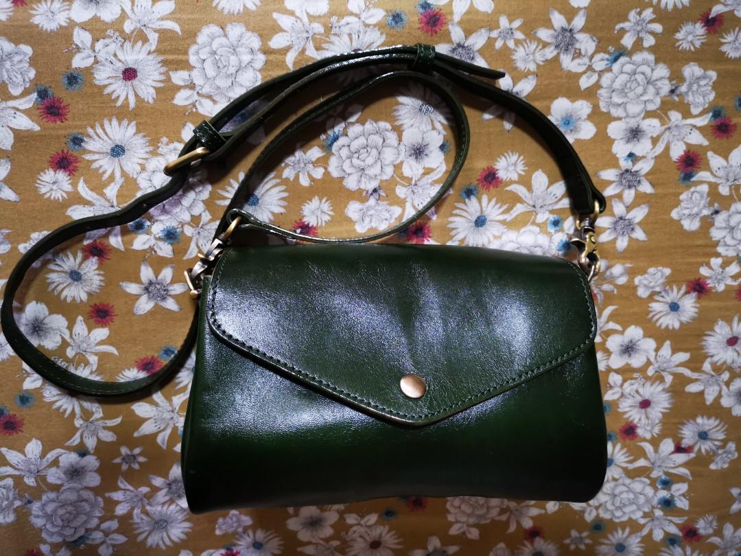 Army Green Faux Leather Pony Shaped Crossbody Bag With Zippered Front Pocket And Adjustable Strap main image 1