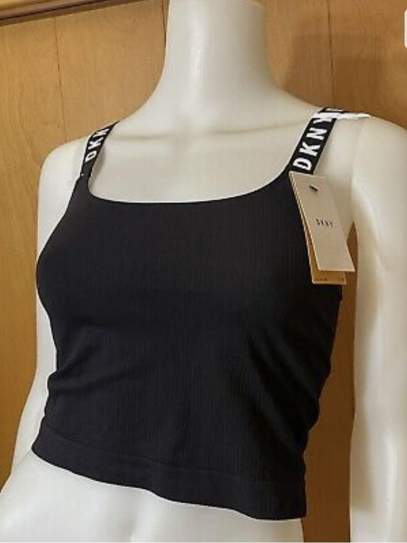 DKNY Women's Litewear Seamless Ribbed Crop Top Bralette, Grey, L
