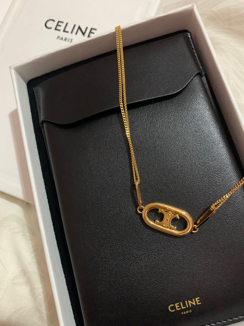 Celine Chain Necklace Vintage Maillon Triomphe Gold Thick Brass Logo Choker  | eBay