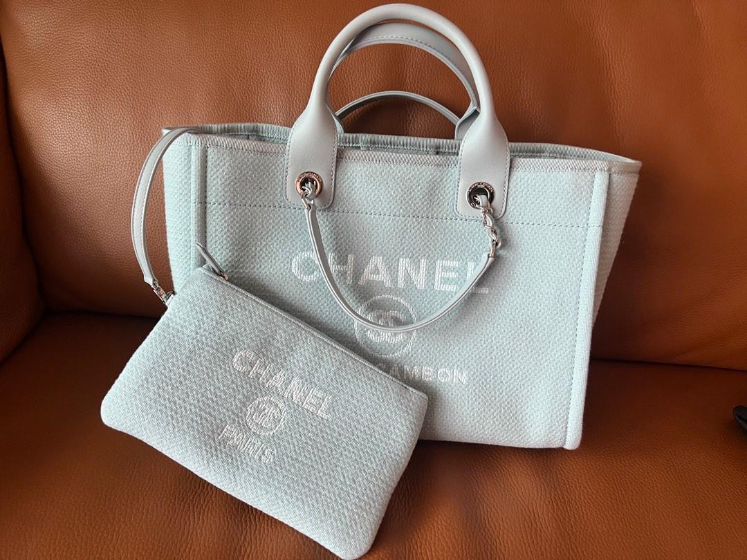 BNIB Chanel Deauville Tote Bag Medium Size in Light Grey, Luxury, Bags &  Wallets on Carousell