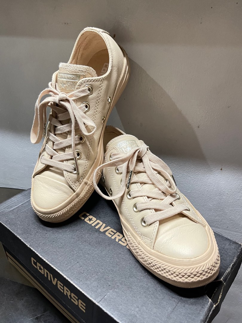 Converse all star low leather ivory cream light hot sale gold