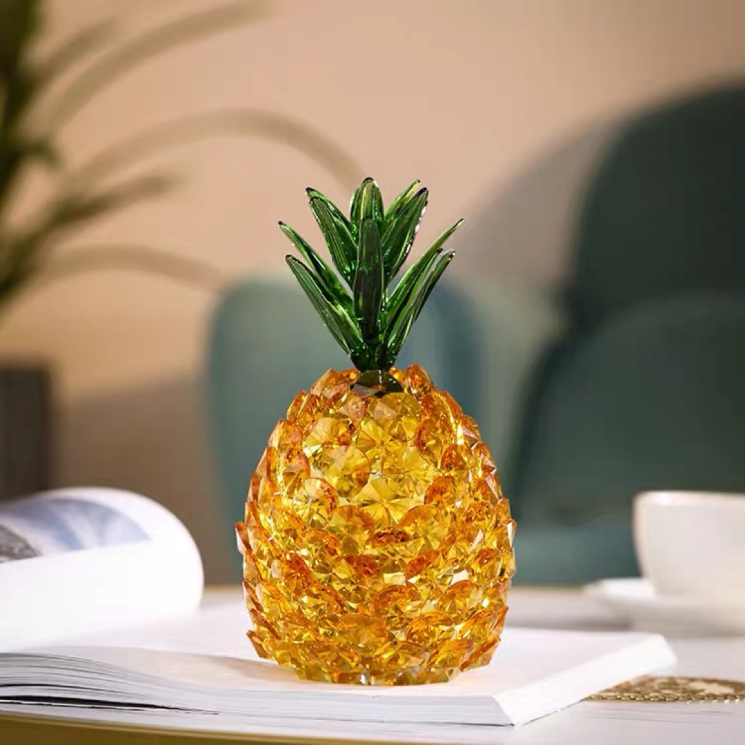 Premium Home Decor | Small Size Glass Crystal Pineapple | Golden Pineapple  | 3D Crystal Pineapple | Car Dashboard Display | Decorative | Fruit