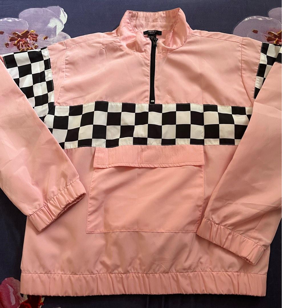 Forever21 Pink with Checkerboard Windbreaker Women s Fashion Coats Jackets and Outerwear on Carousell