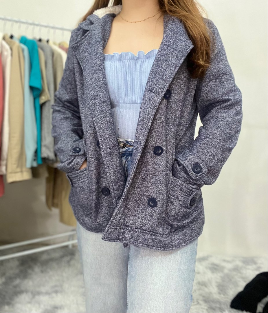 Gray trench coat with hoody, Women's Fashion, Coats, Jackets and