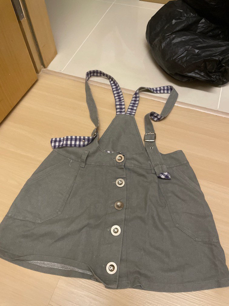 Greyish green overall skirt Women s Fashion Bottoms Other Bottoms on Carousell
