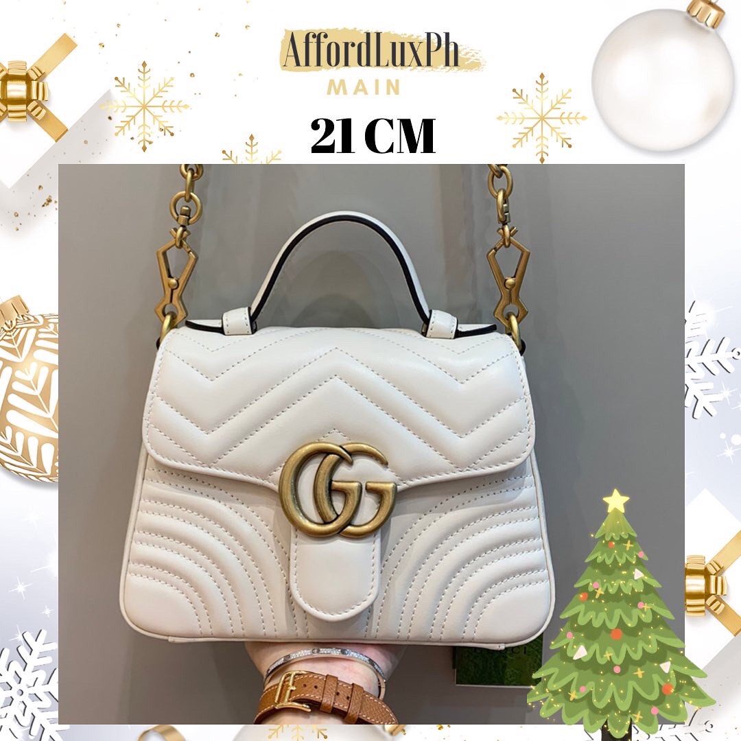 Gucci Marmont Top Handle White Leather, Women's Fashion, Bags & Wallets