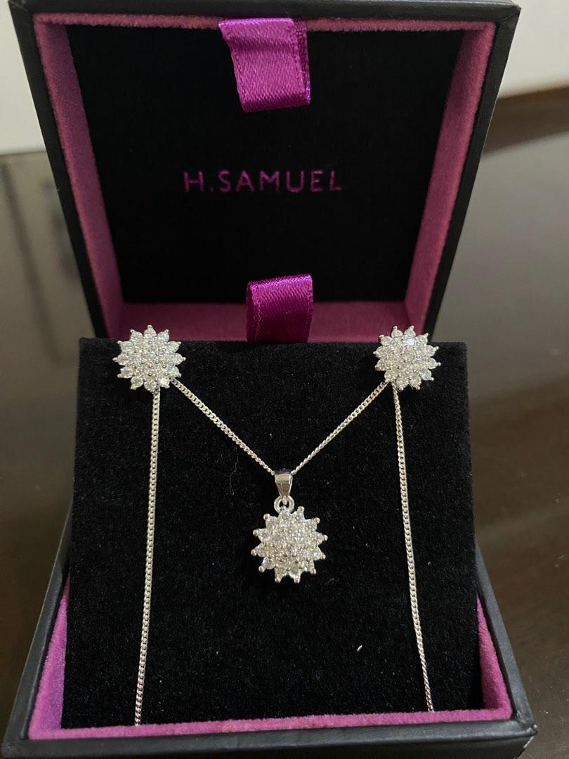 H Samuel Sterling Silver & Cubic Zirconia Gift Set Pendant Earrings Bracelet  Set | eBay