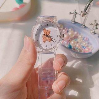 夏天透明果凍手錶ins韓風笑臉小熊學生簡約日系指標式幼兒童腕表