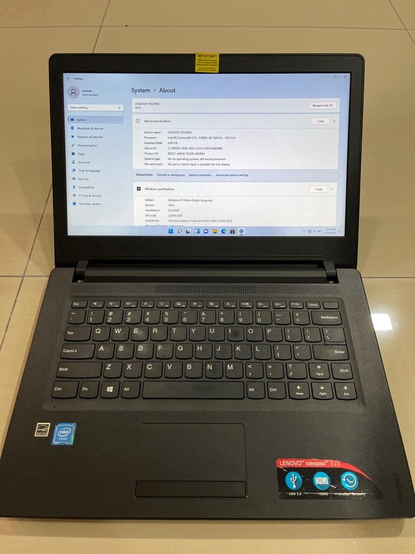 Lenovo ideapad 110 Black upgraded to SSD and updated Window 11 Pro