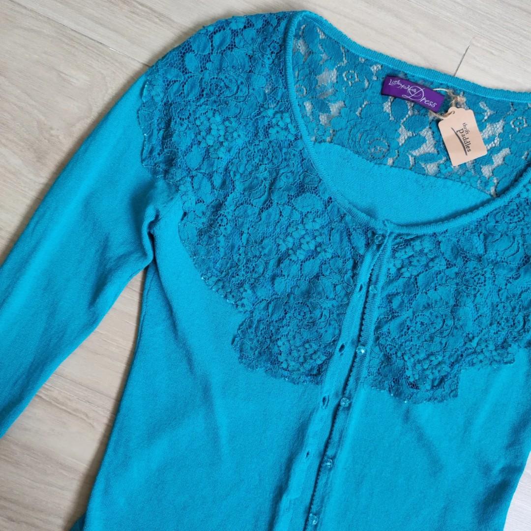 Little New York Turquoise Lace Panel Cardigan Women s Fashion Coats Jackets and Outerwear on Carousell