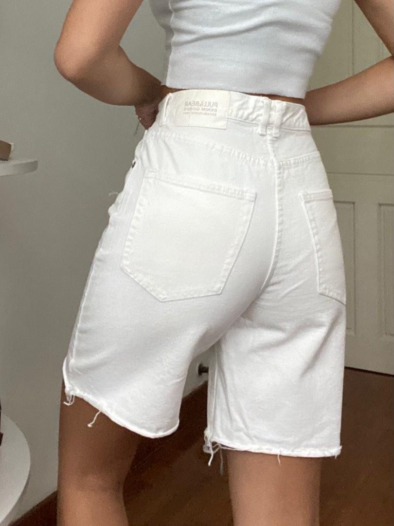 Long Denim White Shorts Women s Fashion Bottoms Shorts on Carousell