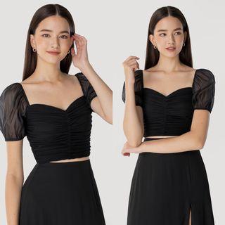 Luciana Mesh Sleeve Ruched Top