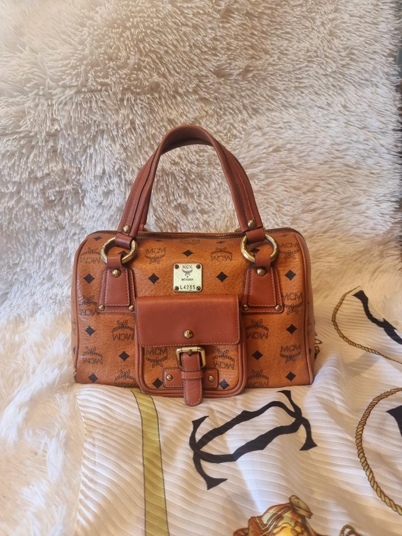 MCM VINTAGE VISETOS Small Boston Cognac Bag