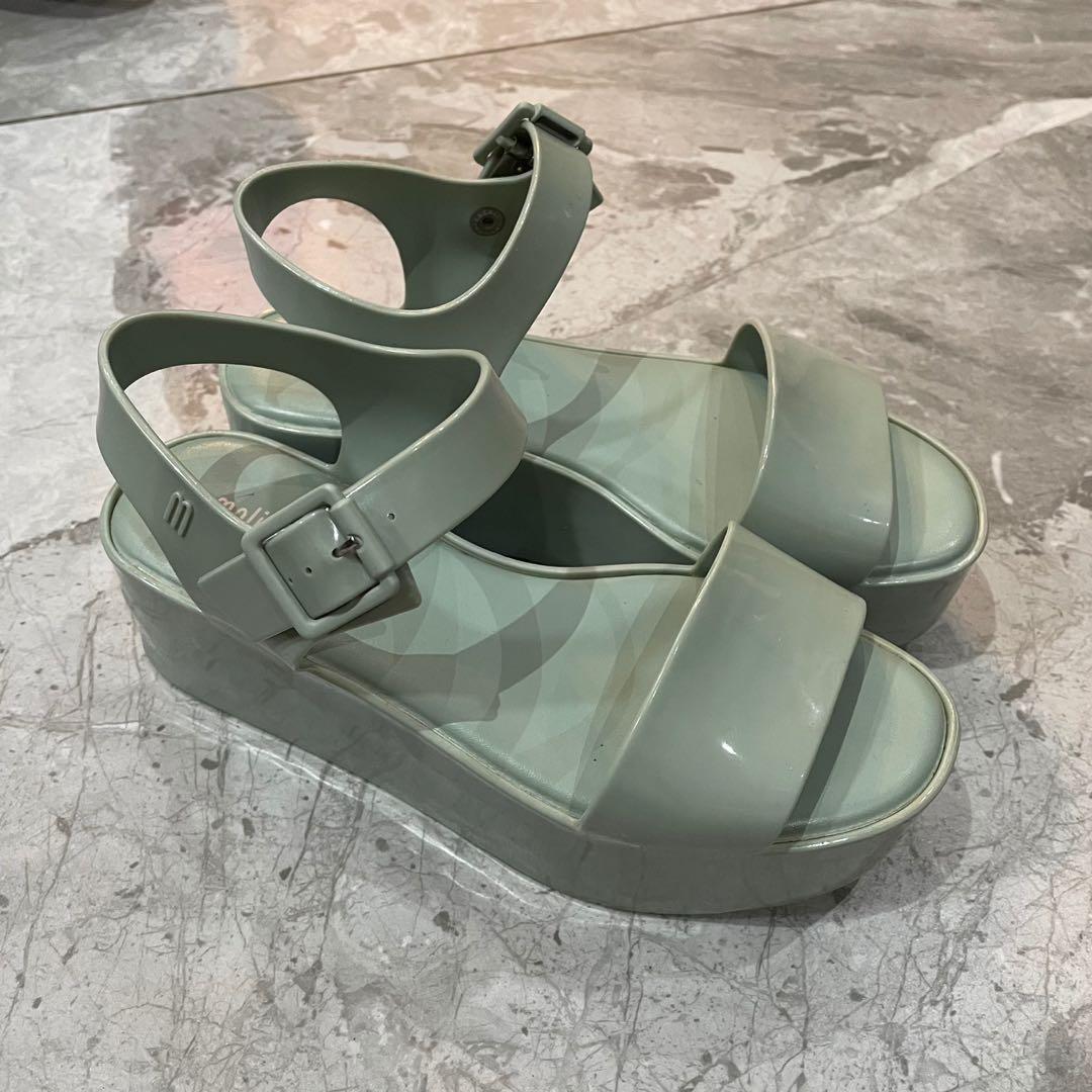 Melissa Platform Jelly Sandals in Light Green, Women's Fashion